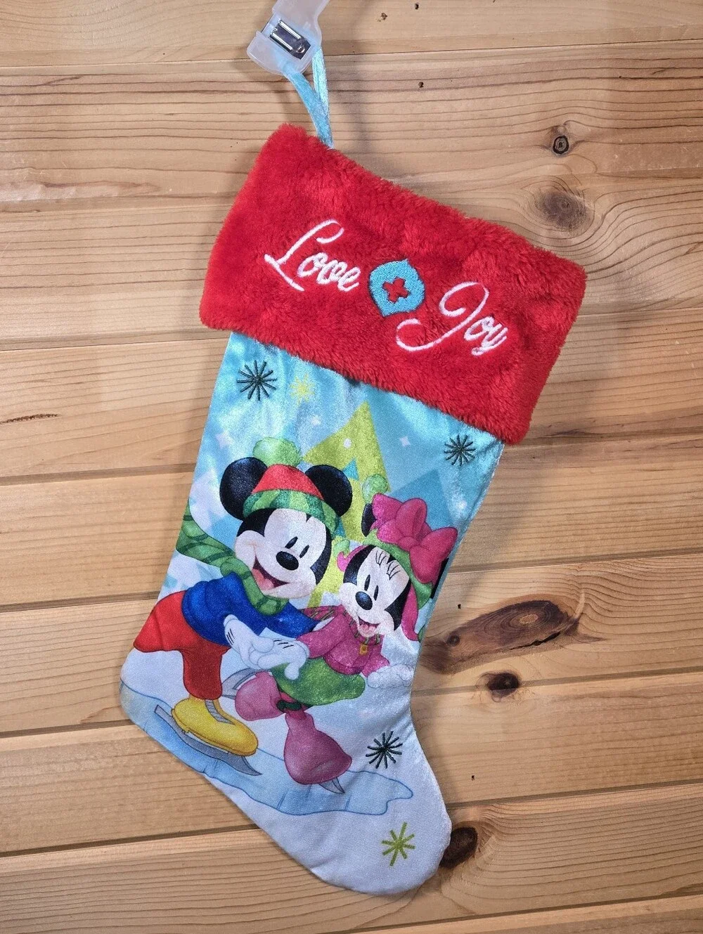 Vintage Disney Christmas Stocking Mickey Mouse Minnie Mouse Ice Skating Plush